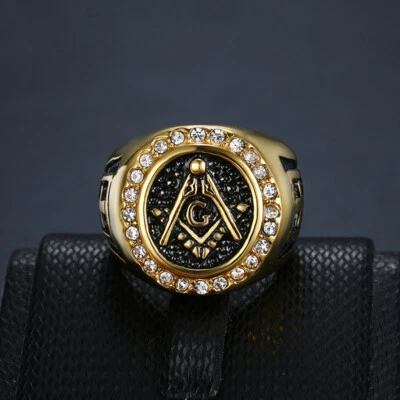 Anel maçônico masculino quadrado G e pilares maçom mestre maçom tom dourado tamanho 7-14 - Imagem 1 de 4