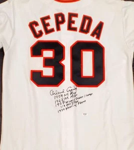Orlando Cepeda autograph signed Giants stat Jersey w/ 5 Inscriptions ~ PSA/DNA - Picture 1 of 4