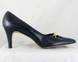 Size 8 Navy Shoes - 1950s 1960s Dark Blue Heels by Cotillion - Unworn Deadstock - Picture 1 of 5