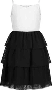 NWT Calvin Klein Girls 8 Formal Black White Tiered Ruffle Special Occasion Dress - Picture 1 of 3