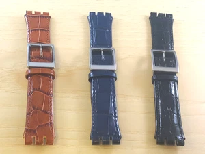 Cinturino per Swatch Irony 19 mm vera pelle stampato colori marrone nero blu - Picture 1 of 5