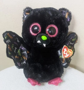 Ty Beanie Boo Bat Medium 2015 Halloween Plush Black Pink Glitter Eyes Dart  - Picture 1 of 9