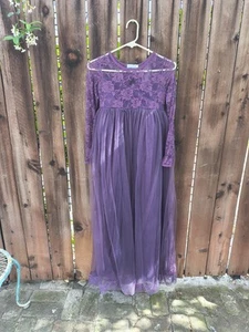 JUST COUTURE Girls Purple Long Lace Dress Sz 10/12 - Picture 1 of 13