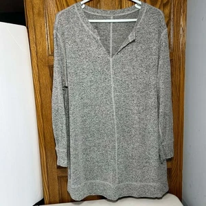 Woman Within Women’s L Gray Knit Tunic Top Long Sleeve Exposed Seam Stretch - Picture 1 of 4