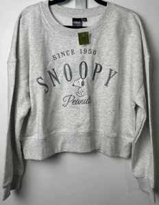 NUEVO Peanuts Snoopy Original Pal Mujer XL Sudadera Recortada Gris Bordado D1 - Imagen 1 de 7