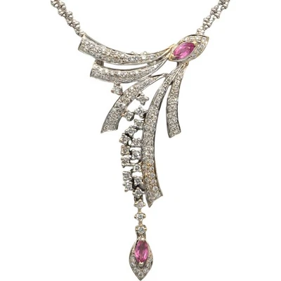 Collar colgante de oro blanco de 18k VS redondo de diamantes y zafiro rosa marquesa 1,11 quilates Foto 1 de 4