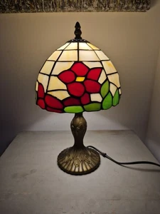 Nachttischlampe Eiche Tiffany rote Blumen - Bild 1 von 12