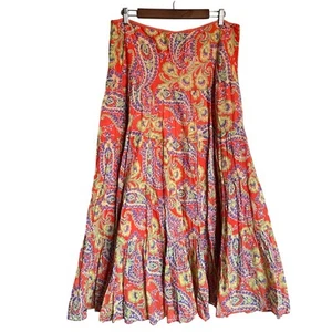 Lauren Ralph Lauren Maxi Skirt Mulicolor Paisley Boho Prairie Hippie Large - Picture 1 of 4