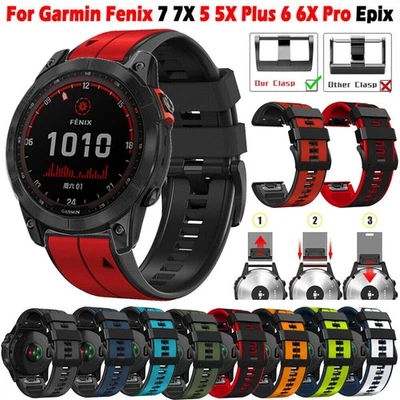 Per Garmin Fenix 7/7X 6/6X Pro 5/5X 3HR Cinturino Orologio Cinturino Silicone - Immagine 1 di 4