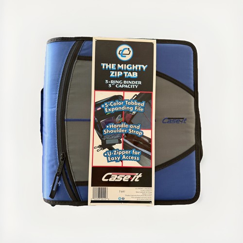 Case-it 3 Inch Mighty Zip Tab Zippered Binder Blue Organizer NEW T-641 ...