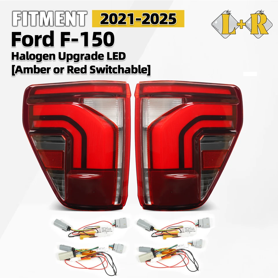 Halogen Upgrade LED Tail Lights For 2021-2025 Ford F-150 Left+Right Brake Lamp - Image 1 of 4