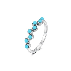 Round Lab-Created Turquoise Bezel-Set Wedding Band in 925 silver - Picture 1 of 5