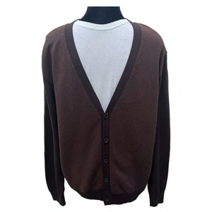 Vintage Saddlebred Cardigan 90s Brown Herringbone Grunge Kurt Cobain Sweater - L - Picture 1 of 8