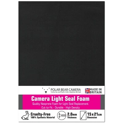 POLAR BEAR CAMERA Foglio di riparazione guarnizione luce fotocamera schiuma 2 mm NON ADESIVO 21 cm x 15 cm MADE UK