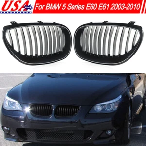 Pair Gloss Black Front Kidney Grille For BMW E60 E61 550i 530i 535i M5 2003-2010 - Picture 1 of 14