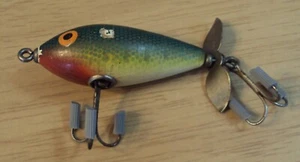 VINTAGE ca 1950 ANGELKÖDER ~ "BOMBER BAIT CO" #4005 TOP Bomber GREEN PERCH ~ - Bild 1 von 11