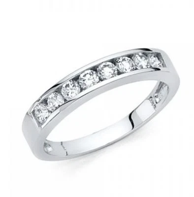14k Solid White Gold Channel Set 0.75 Ct Lab Created Diamond Wedding Band Ring - Image 1 of 2
