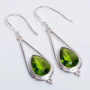 Peridot Gemstone Ethnic Handmade Jewelry 925 Sterling Silver Earrings 2" z870 - Picture 1 of 6