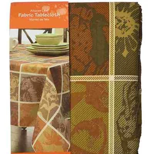 Allover Leaf Fabric Harvest Plaid Tablecloth Fabric Table Cloth 60x84 Obl - Picture 1 of 1