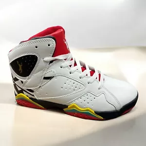 Men's White High-Top Sneakers with Red, Yellow, and Black Accents - Picture 1 of 5