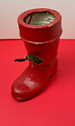 Vintage  Paper Mache Red Santa Boot 7~1/2" Inches Tall With Holly
