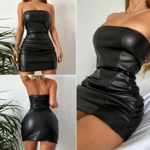 Sexy Mujeres Mini Vestido Tubo Imitación Cuero Club Nocturno Fiesta Bodycon Ropa de Club nocturno Vestido - Imagen 1 de 14