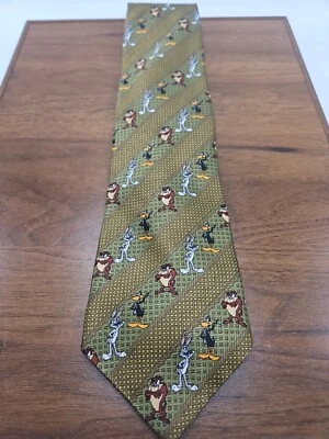 Corbata de Colección Looney Tunes Mania 1999 Verde Oliva Rayas Bugs Bunny Daffy Taz Foto 1 de 4