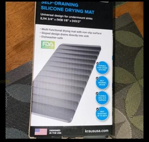 KRAUS Self-Draining Silicone Dish Drying Mat for Kitchen Counter Black NEW - Picture 1 of 3
