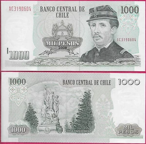 CILE 1000 PESOS 2008 UNC AC,IGNACIO CARRERA PINTO A DESTRA,ARMI MILITARI AL CEN - Foto 1 di 1