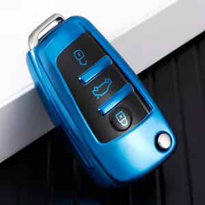 Para Audi A1 A3 Q3 Q7 TT Abatible Coche Llavero Cubierta Carcasa Accesorios Azul 3D - Imagen 1 de 6
