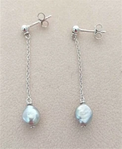 ORECCHINI PENDENTI ORO BIANCO 750 18K DONNA PERLA VERA GRIGIA MABÈ NOZZE ARGENTO - Foto 1 di 1