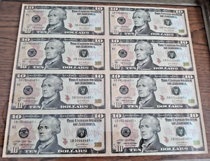 $10 2004 A Series Federal Reserve "STAR" Notes NEW YORK ~ Uncut Sheet of 8 - Picture 1 of 7