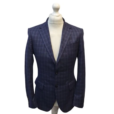 Reiss Blue Check Wool Full Suit Jacket (36) & Trousers (30) UK Men's S K579 - Image 1 of 4