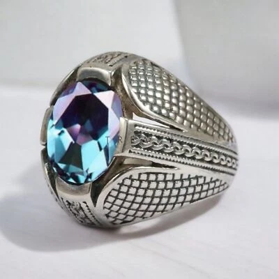Piedras preciosas de alejandrita de corte ovalado con anillo de plata de ley 925 para hombre #606 * Foto 1 de 4