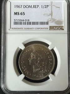 DOMINICAN REPUBLIC  1/2 Peso 1967 - NGC MS65 J2 - Picture 1 of 4