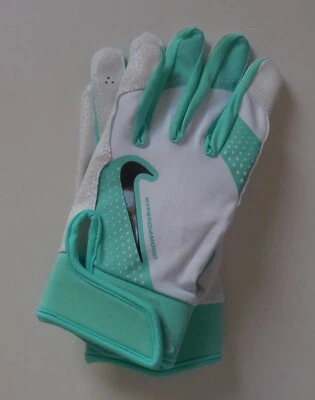 Nike Hyperdiamond Batting Gloves 2.0 White/White/Dynamic Turq/Black YOUTH L - Image 1 of 4