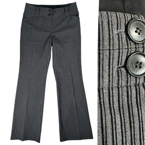 Per Se Silk Wool Bootcut Flare Dress Pants Size 4 Gray Black Pinstriped Stretch - Picture 1 of 16