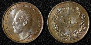 Sweden Carl XV Adolf Bronze 1870 L.A.1 Ore Choice UNC Condition KM# 705 (28 219) - Picture 1 of 3
