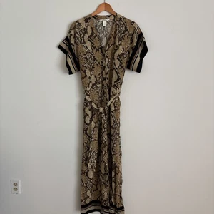 H&M Women 2 Snake Print Pockets Belted V-Neck Short Sleeve Wide Leg Jumpsuit - Picture 1 of 7