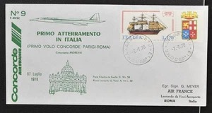 ITALY to FRANCE 1978 AF CONCORDE Supersonic Plane First Flight FFC Cover ROME to - Picture 1 of 4