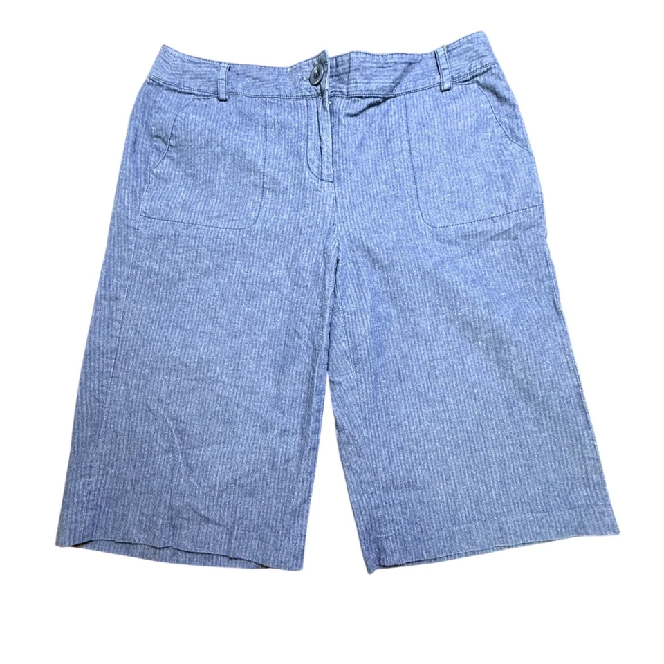 Pantalones cortos para mujer August Silk Options Culottes mezcla de lino azul a rayas talla 10 Foto 1 de 4