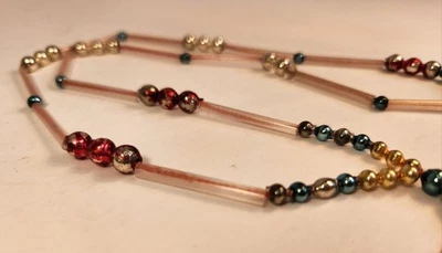 VTG Christmas Clear Glass Tubes & Double/ Triple Color Mercury Beads Garland 26" - Image 1 of 4