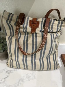 Ralph Lauren Rugby bags of accessories Tote Bag blue beige stripe Rare - Picture 1 of 9