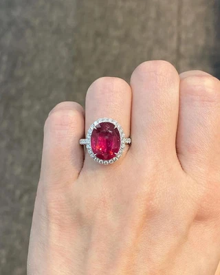 5.94 Ct Ct Natural Red Ruby DIamond Engagement Ring 950 Platinum Size 4 5 6 7 - Image 1 of 4