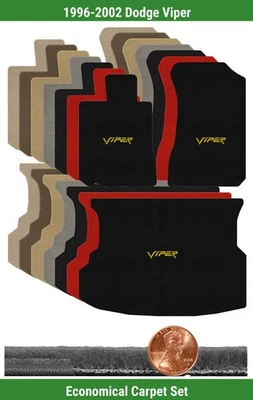 Juego de alfombrillas Velourtex personalizadas para Dodge Viper 1996-2002 con logotipo (3 piezas) #JWD Foto 1 de 4