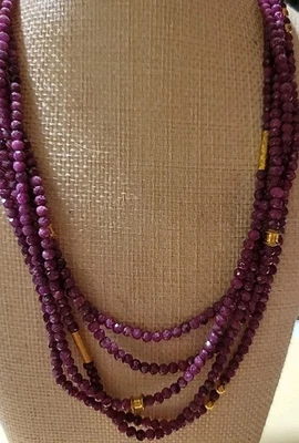 Collar Rubí Facetado 16 pulgadas Largo Espaciadores Tono Dorado Cierre Palanca Multihilo Foto 1 de 4