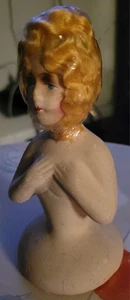 ANTIGUA MEDIA MUÑECA ART DECO ALEMANIA TIZA CON PELO RIZADO - Imagen 1 de 8