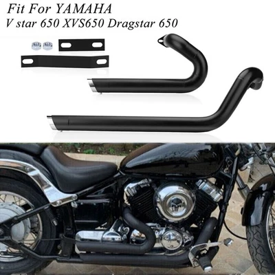 Black Shortshots Staggered Exhaust Pipes For Yamaha V star 650 XVS650 Dragstar - Imagem 1 de 4