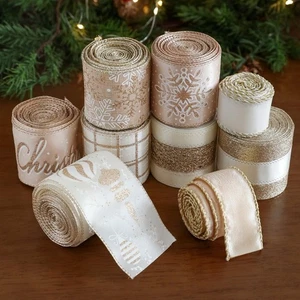 Lmitation Linen Christmas Ribbon 2M Fabric Swirl Ribbon Xmas Gift - Picture 1 of 16