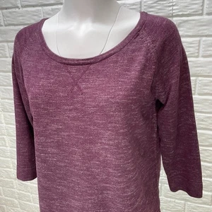 Banana Republic Sweatshirt Womens Small Heathered Purple 3/4 Sleeve Round Neck - Picture 1 of 8